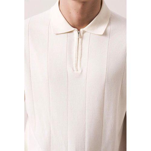 Ritchie Fermuarlı Polo Yaka Dikey Çizgili Kısa Kollu İnce Triko Erkek T-Shirt - Bej