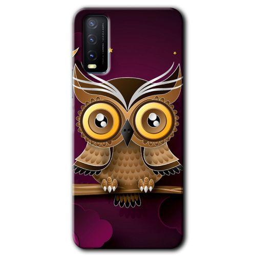Vivo Y20 Kılıf HD Desen Baskılı Arka Kapak - Owl Bird Branch + Kırılmaz Cam