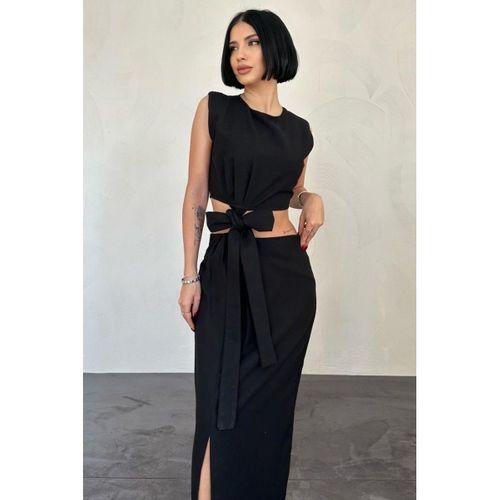 Siyah Kuşaklı Crop Ve Etek Takım