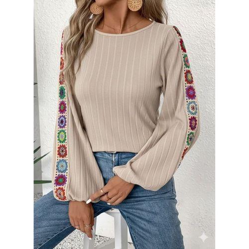 Kadın Uzun Kollu Kayık Yaka şardonlu Kaşkorse Bej Bluz