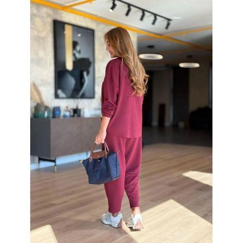 Kadın Uzun Kollu Bisiklet Yaka Viskon Iki Iplik Bluz Ve Pantolon Ikili Takım