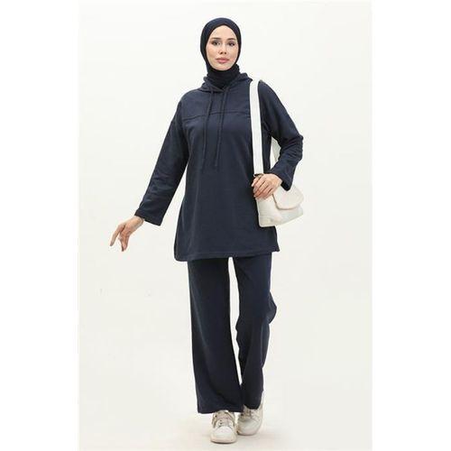 Kapşonlu Sweat Eşofman Sade Basic Spor Takım - 03056.015 - Lacivert