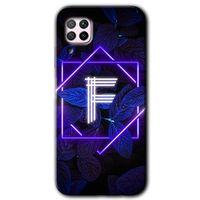 Huawei P40 Lite Kılıf HD Desen Baskılı Arka Kapak + Temperli Cam - Dark Neon Yaprak F Harfi