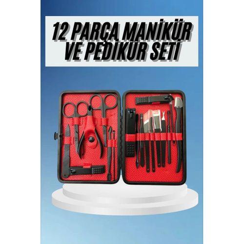 Deri Çantalı Siyah Paslanmaz Çelik 17 Parça Manikür Pedikür Seti