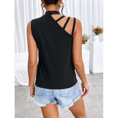 Kadın Omuzdan şerit Detaylı Yarı Balıkçı Yaka Viskon Bluz