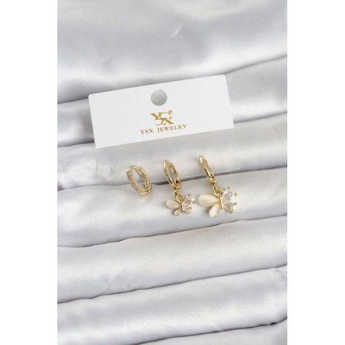 Pirinç Gold Renk Kelebek Model 3'lü Kadın Küpe