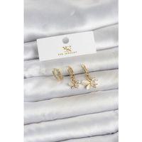Pirinç Gold Renk Kelebek Model 3'lü Kadın Küpe