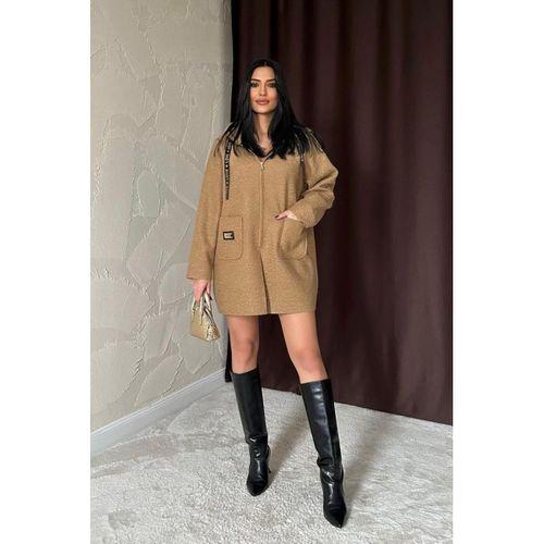 Vizon Armalı Kapşonlu Peluş Ceket