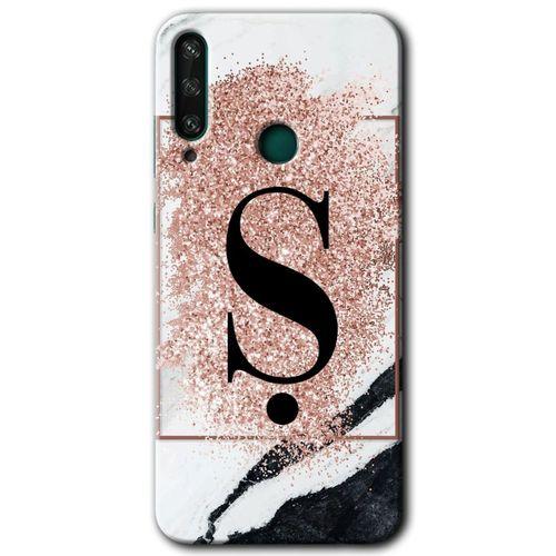 MRCİLETİSİM Huawei Y6P Kılıf HD Desen Baskılı Arka Kapak + Temperli Cam - Pembe Mermer Desenli Ş Harfi