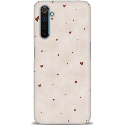 Realme 6 Pro Kılıf HD Baskılı Kılıf - Kahve Kalpler + Tam Ekran Koruyucu