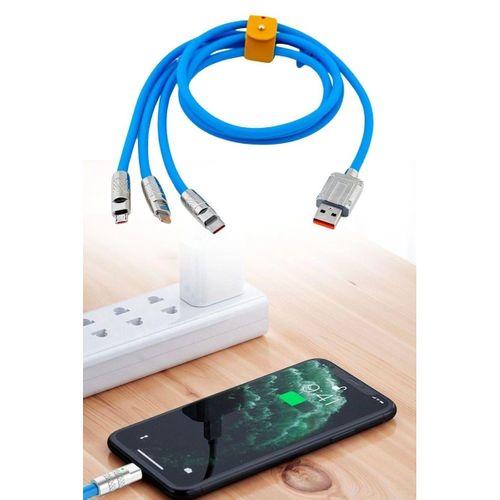 Kutulu  3 Şarj Aleti 1 Arada Çinko Alaşım Hızlı Şarj Kablosu Mavi 3 İn 1