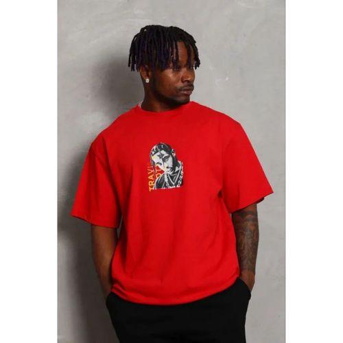 Erkek Baskılı T-Shirt Kısa Kol Bisiklet Yaka Regular Fit Rahat Kalıp Günlük Tişört - Kırmızı