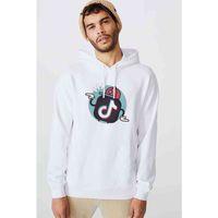 Tik Tok Simge Logo Tik Tok Baskılı Beyaz Erkek Kapşonlu Sweatshirt