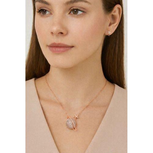 Rose Renk Gezegen Kolye Beyaz Taşlı Gümüş Kadın Kolye