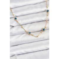 316L Çelik Gold Renk Nazarlı ve Topçuklu Model Kadın Kolye - TJ-BKO10814