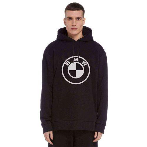 Araba Bmw Black Logo Baskılı Siyah Erkek Kapşonlu Sweatshirt
