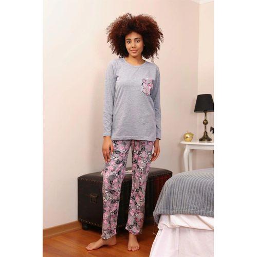 Kadın Uzun Kol Penye Pijama Takım Gri