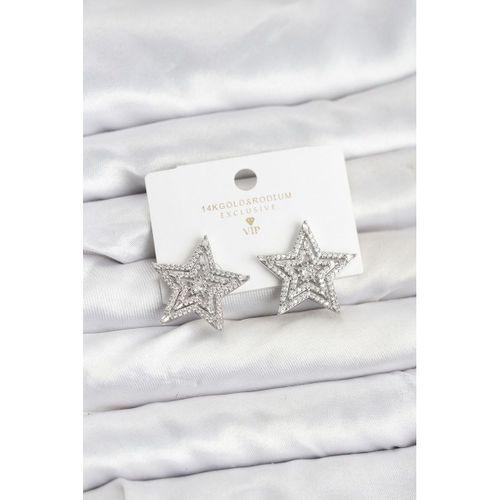 Gümüş Renk Pirinç Zirkon Taşlı Yıldız Model Kadın Küpe