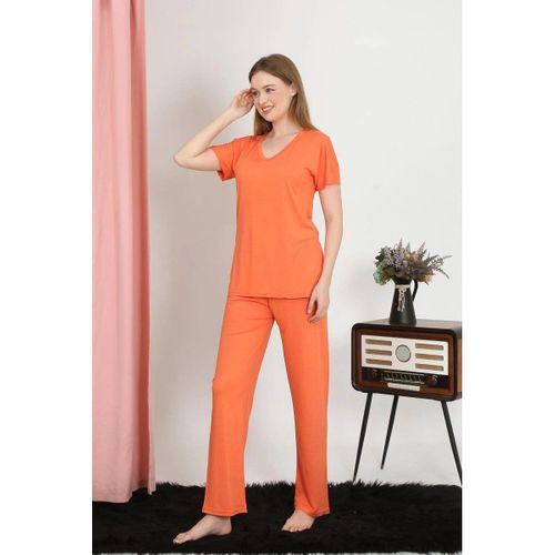 Kadın Kısa Kol Pamuk Penye Pijama Takım Turuncu