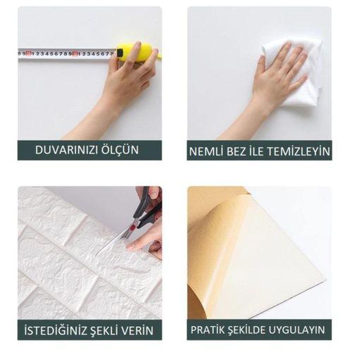 70x54 Cm Kendinden Yapışkanlı 3d Esnek Sünger Duvar Kaplama Kağıdı Paneli 10 Adet