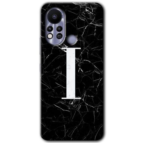 İnfinix Hot 11s Kılıf HD Desen Baskılı Arka Kapak - Siyah Mermer Desenli İ Harfi