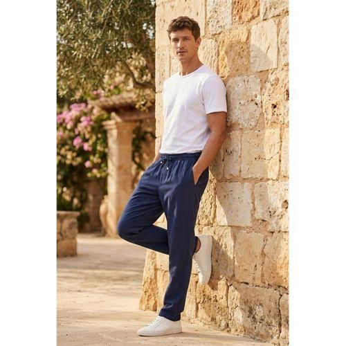 Meridian Kumaş Relaxed Fit %100 Pamuklu Jogger Erkek Yazlık Eşofman Altı Pantolon - Lacivert