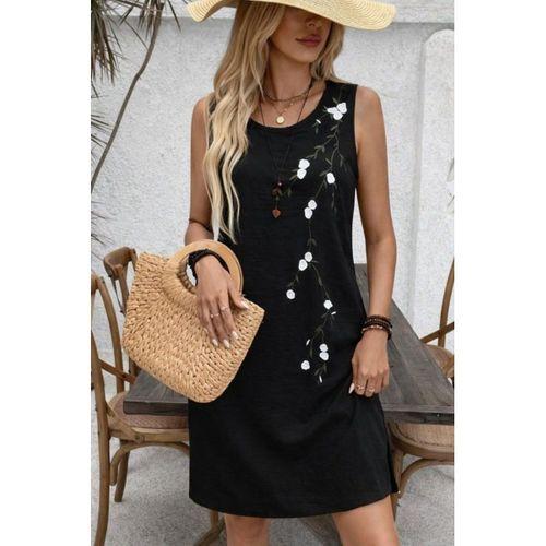 Kadın Askılı Yuvarlak Yakalı çiçek Desenli Kısa Elbise