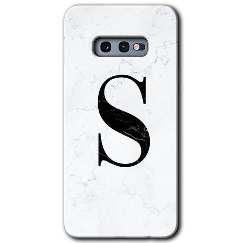Samsung Galaxy S10e Kılıf Baskılı Kapak - Beyaz Mermer Desenli S Harfi + 5D Tam Kaplayan Cam