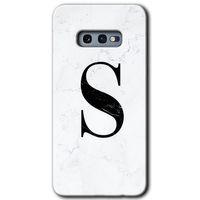 Samsung Galaxy S10e Kılıf Baskılı Kapak - Beyaz Mermer Desenli S Harfi + 5D Tam Kaplayan Cam
