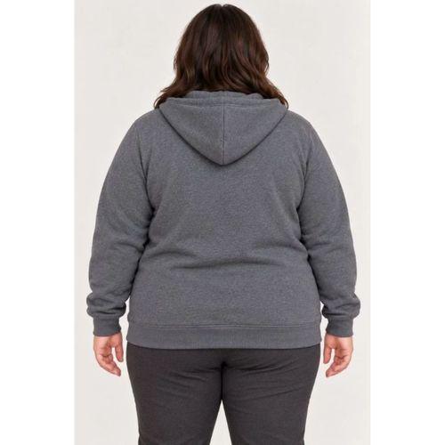 Battal Büyük Beden Üç İplik İçi Şardonlu Kapüşonlu Tam Fermuarlı Kışlık Sweatshirt - Füme