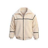 İçi Astarlı Şerit Detaylı Peluş Erkek Mont - Ekru