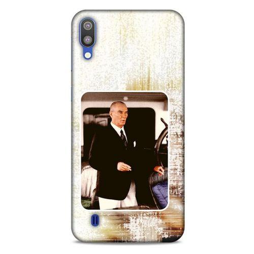 Samsung Galaxy M10 Kılıf Atatürk (24) Darbe Emici Kılıf Eskitilmiş Beyaz