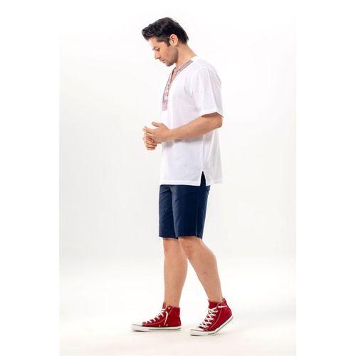 Kısa Kol Şile Bezi Bisiklet Yaka Etnik Erkek Yazlık T-shirt Beyaz Byz