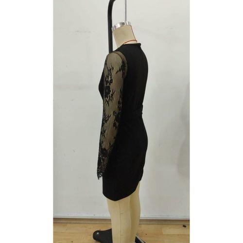 Kadın Uzun Kollu Kruvaze Yakalı önden Düğmeli Kısa Ithal Krep Elbise