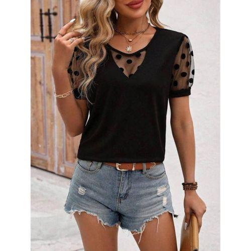 Kadın Puantiyeli Tül Koy Detay Bluz