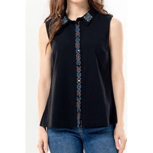 Kolsuz Aden Klasik Yaka Şile Bezi Yazlık Gömlek Siyah Syh