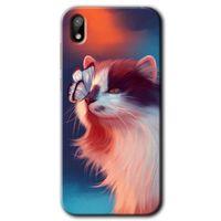 Huawei Y5 2019 Kılıf HD Desen Baskılı Arka Kapak - Cat Butterfly