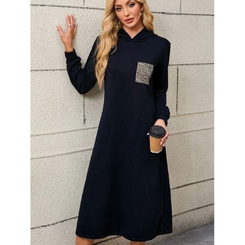 Kadın Uzun Kollu Kapşonlu Cep Detaylı Viskon Iki Iplik Maxi Elbise