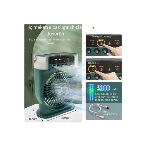Şarjlı 600 Ml Su Hazneli Taşınabilir Masaüstü Vanilatör  Güçlü Fan Ve 2000 Mah Pil Beyaz