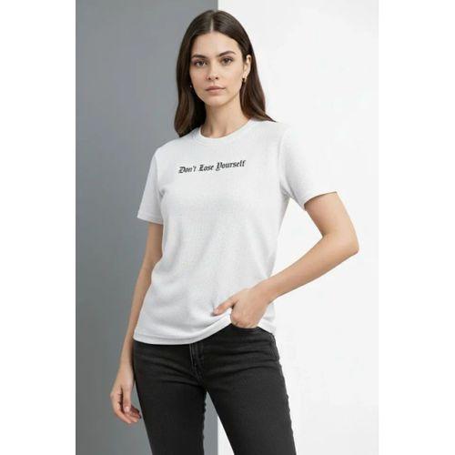 Wafıl Kumaş Tişört Regular Kalıp Bisiklet Yaka Baskılı Günlük Basic T-Shirt - Beyaz