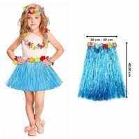 Yetişkin ve Çocuk Uyumlu Mavi Renk Püsküllü Hawaii Luau Hula Etek 40 cm