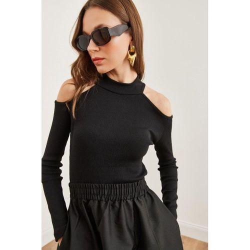 Kadın Uzun Kollu Omuz Dekolteli Kaşkorse Kumaş Bluz