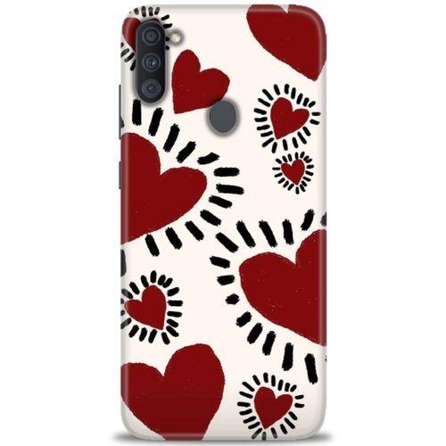 Samsung Galaxy M11 Kılıf HD Baskılı Kılıf - Çizgili Kalp + Tam Ekran Koruyucu