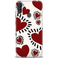 Samsung Galaxy M11 Kılıf HD Baskılı Kılıf - Çizgili Kalp + Tam Ekran Koruyucu