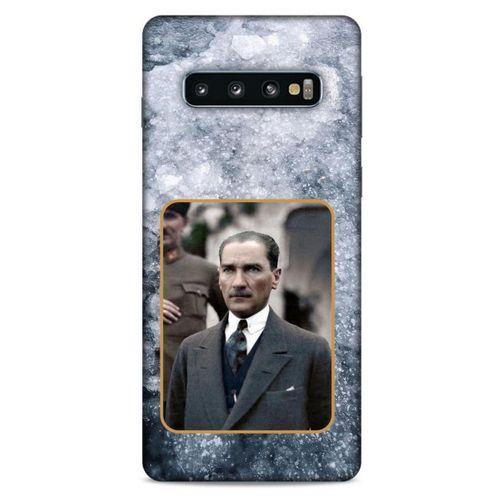 Samsung Galaxy S10 Kılıf Atatürk (32) Soft Silikon Kılıf Gri Buzul