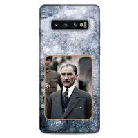 Samsung Galaxy S10 Kılıf Atatürk (32) Soft Silikon Kılıf Gri Buzul
