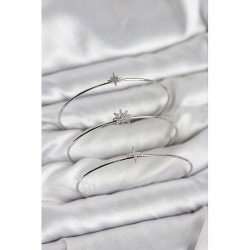 Zirkon Taşlı Kutup Yıldızı Model Gümüş Renk 3'lü Kadın Bileklik Kombini