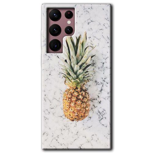 Potkal Hediye Fabrikası Samsung Galaxy S22 Ultra HD Baskılı Kılıf + 9D Tam Ekran Koruyucu - Ananas