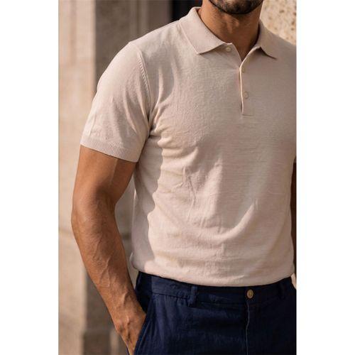 Newman Regular Fit Düğmeli Polo Yaka Viskon Triko Erkek T-Shirt - Kum Beji