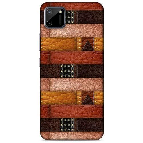 Oppo Realme C11 Kılıf Patchwork (33) Hybrid Kılıf Kahve Toz Pembe
